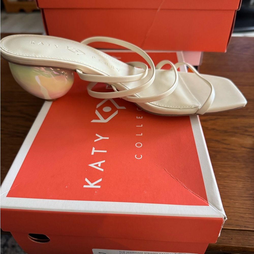 Katy Perry Collections Cream Strappy Heels with Unique Heel Design